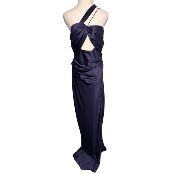 THE SEI Silk Asymmetrical Bandeau One-shoulder Cut Out Gown Fig Purple size 8 - Picture 5 of 11